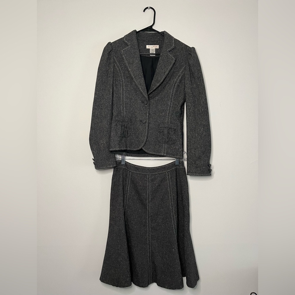 NWOT White House Black Market Gray 2 Button Blazer and Skirt Set, Size 2